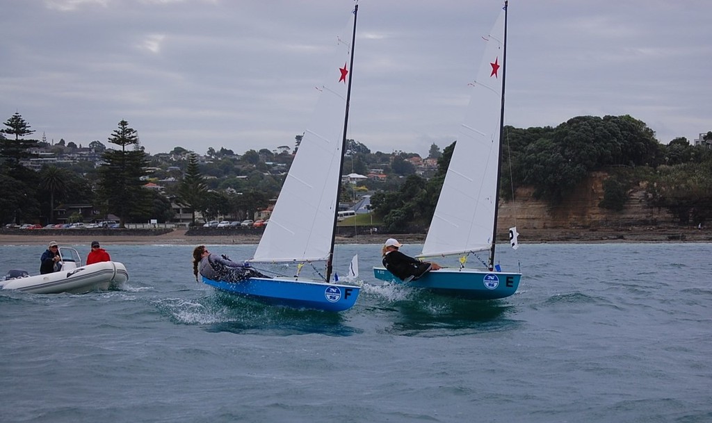 Jordelle Simkin and Alice Noyer battling for advantage during the 2012 Starling Class Match Racing Championship -  © Brian Peet